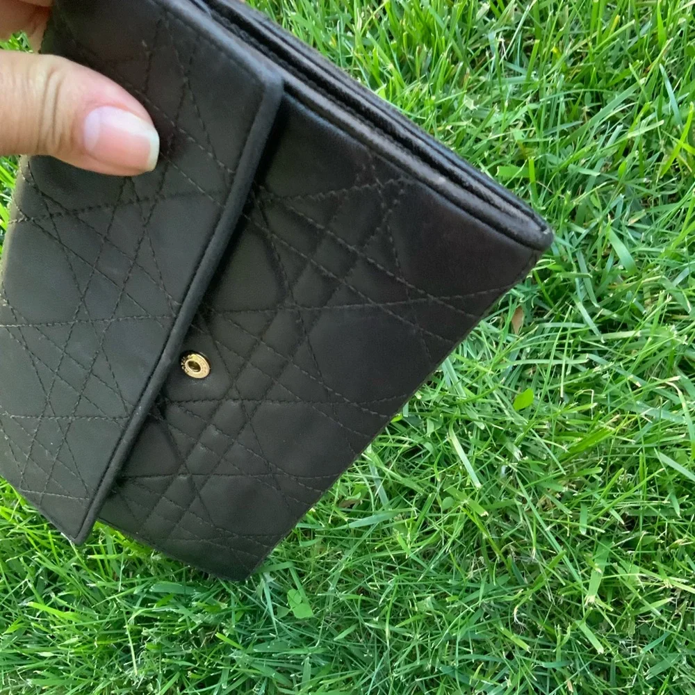 Christian Dior Vintage Cannage Long Wallet Black Leather Unisex.
